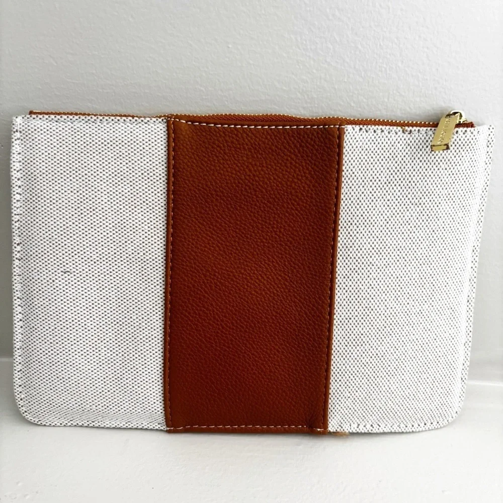 Katie Loxton Amalfi Canvas Pouch in cream and light brown